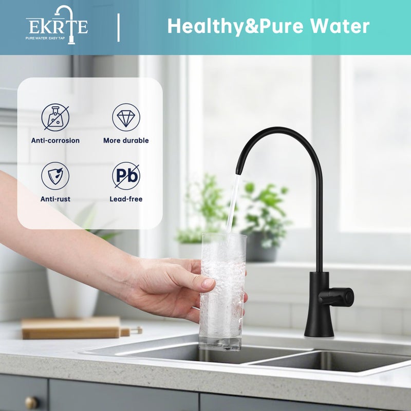 EKRTE Matte Black Drinking Water Faucet for Kitchen Sink, Brass Kitchen Water Filter Faucet,Commercial Water Filtration Faucet for Under Sink Water Filter System, Solid Brass RO Faucet in Matte Black - Image 3